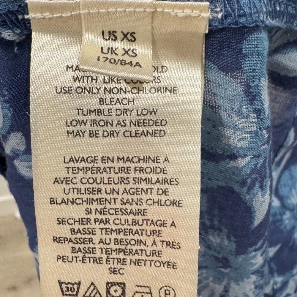 Free People Cool Meadow Blue Floral 100% Cotton Button Front Peasant Blouse XS